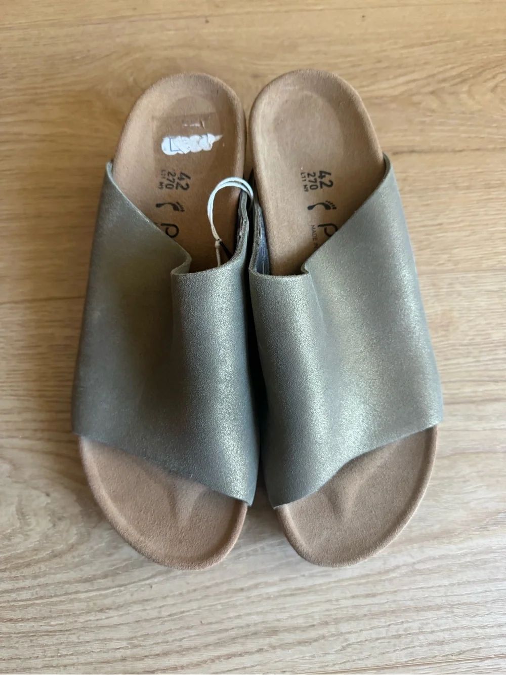 Birkenstock Papillion Namica Wedge Shoes Sandals Metallic Gold Suede sz 42 NWT